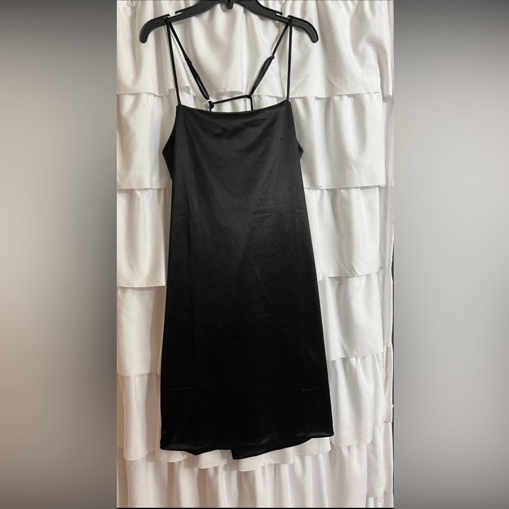black slip dress